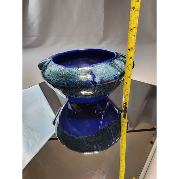 Top Pottery Deep Blue Ocean Fluted Bowl Hanging Pot Home Decor Vintage - Picture 15 of 15